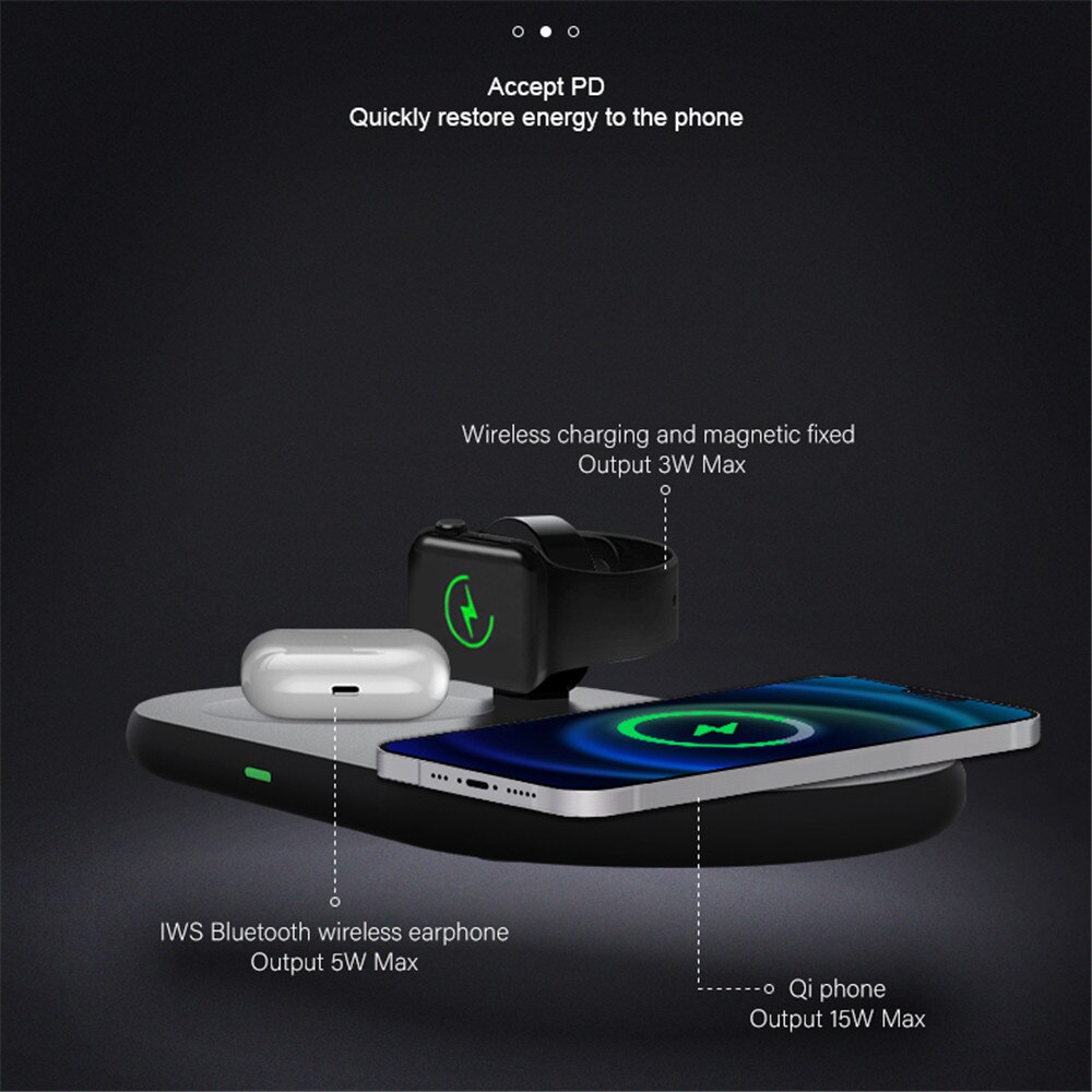 Kebidu 3 In 1 Draadloze Oplader 15W Snel Opladen Dock Station Smart Charger Voor Iphone 13 12 Xs Xr x8 Z5A Voor Apple Horloge Airpod