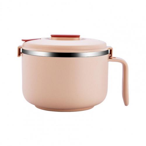 Japanese-Style Sealed Lunch Box Household 304 Stainless Steel Instant Noodle Bowl With Lid Student Insulated Fast Food Cup: Pink L