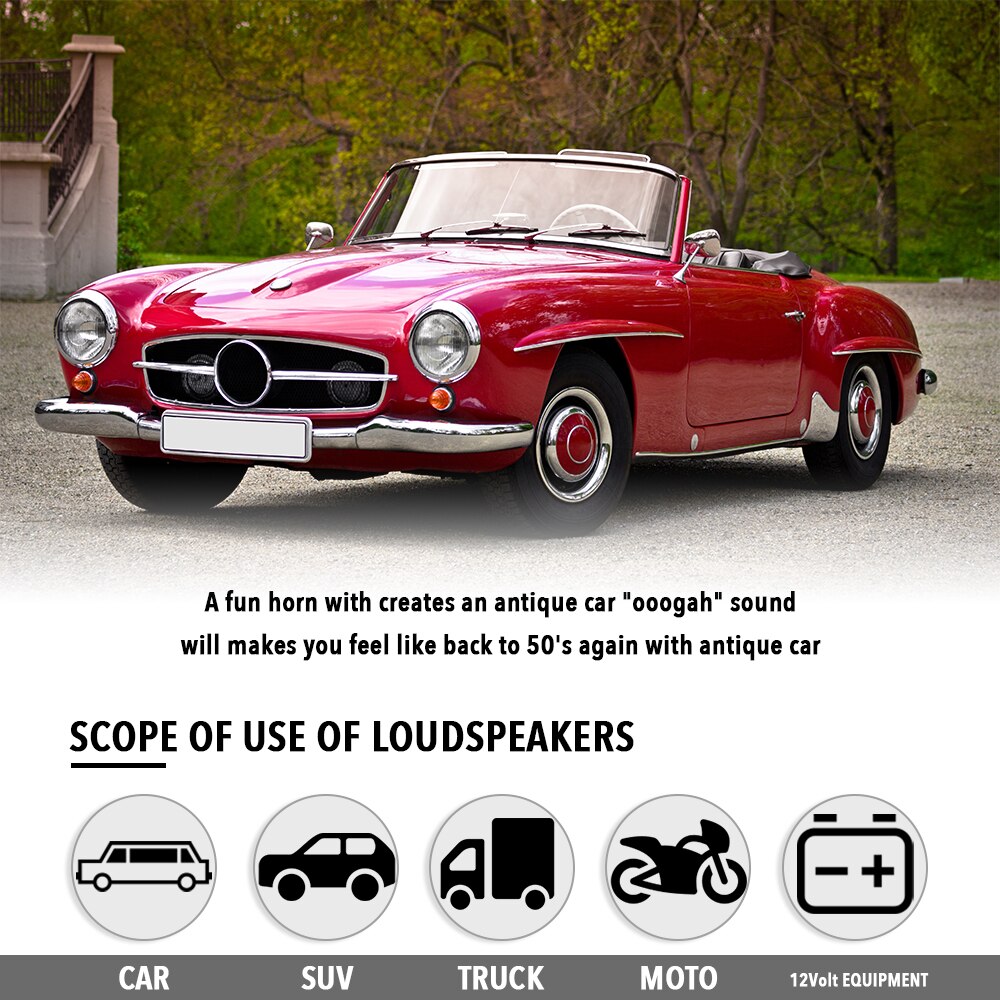 12V 110DB Car Horn Speaker Tone Horn Vintage Old Style AHH-OOO-GAH