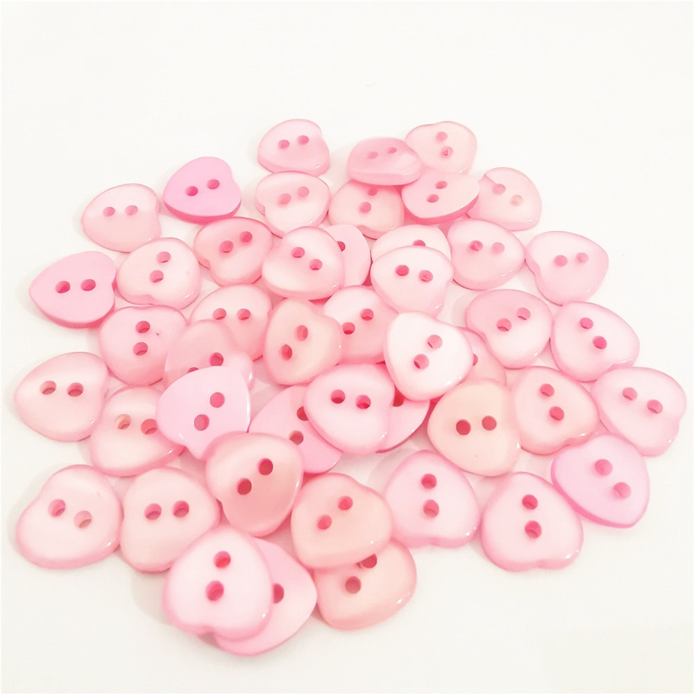 100Pcs 10X11Mm Roze Hars 2 Gaten Hart Knoppen Naaien Accessoires Baby Fancy Knop Voor Scrapbooking