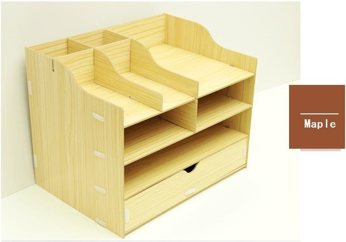 Trieur de documents de bureau en bois à 4 niveaux, support de documents A4 porte-plateau avec porte-stylo organisateur de bureau pour le bureau et la maison: MAPLE