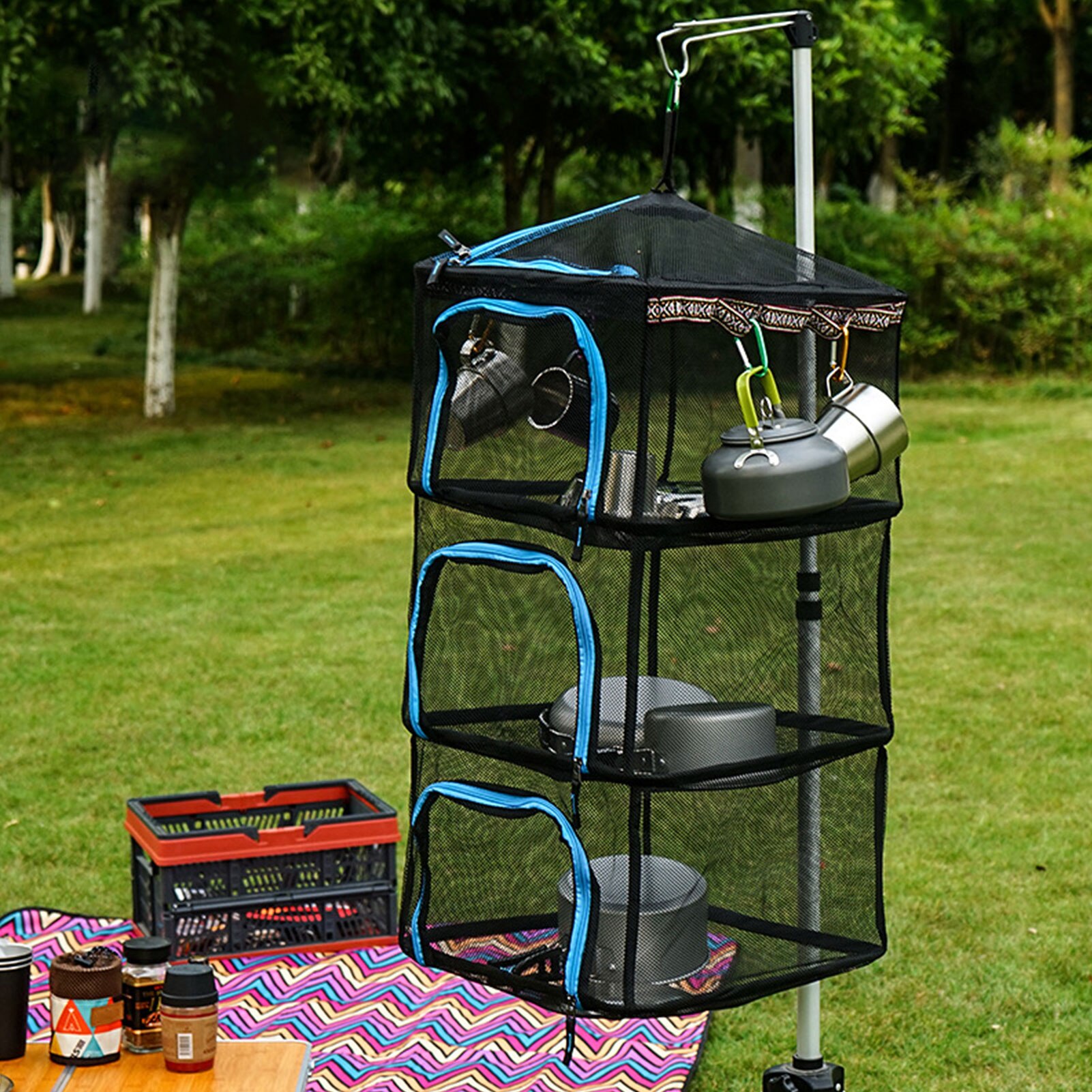 Pliable 4 couches suspendus séchage Net pêche étendoir avec fermetures à glissière séchoir maille poisson légumes fruits herbe suspendus Net sec Cage