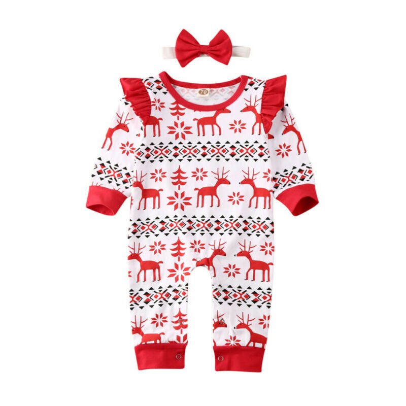 0-18M My 1st Christmas Baby Girl Clothes Newborn Infant Girl Boy Red Plaids Deer Romper Long Sleeve Jumpsuit Xmas Costumes: White / 3M