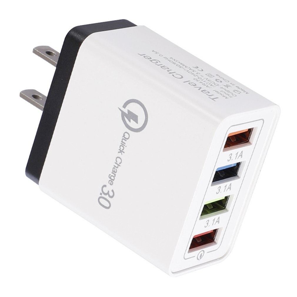 4 USB Port Charger 3.0 for iPhone Tablet Travel Charging Head Induction Mobile Phone Charger Adapter: black