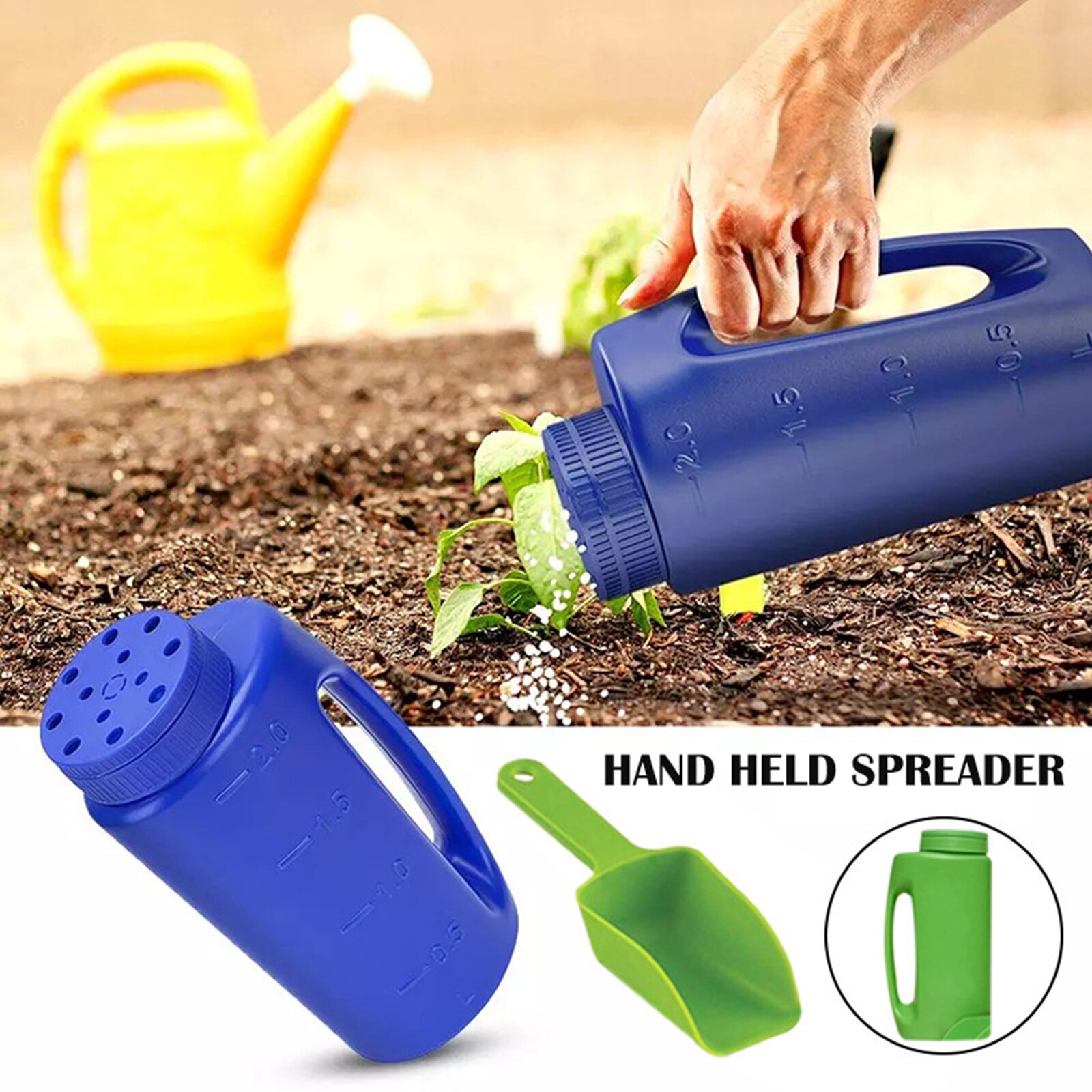 Handheld Spreader Fertilizer bottle Adjustable Hole Size Garden Farm Backyard Seed Spreader Sprinkler Salt Shaker Ice Melt