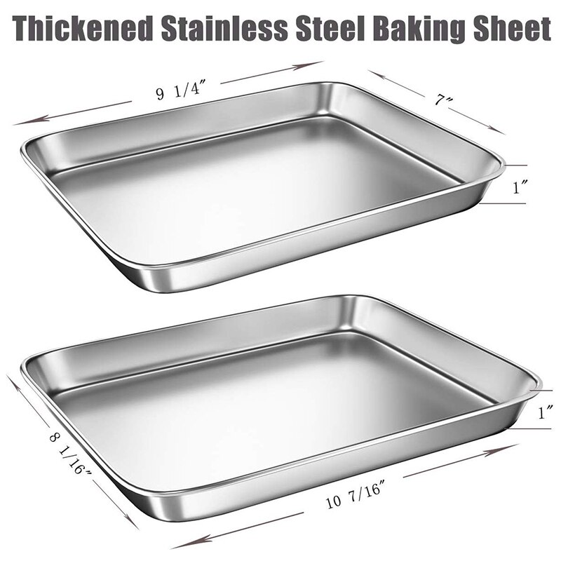 Baking Sheet Pans for Toaster Oven, Small Stainless Steel Cookie Sheets Metal Bakeware Pan, Sturdy & Heavy Rectangle Tray , 3 Pi