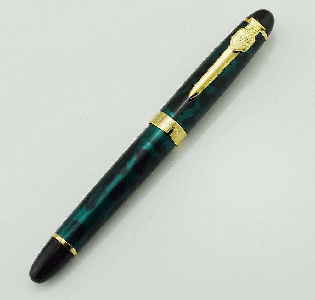 Jinhao X450 Metalen Kalligrafie Gebogen Nib Vulpen 450 Geavanceerde Klassieke Inkt Pen met Gouden Clip voor Kantoor School Thuis praktijken: Green Ice Flowers
