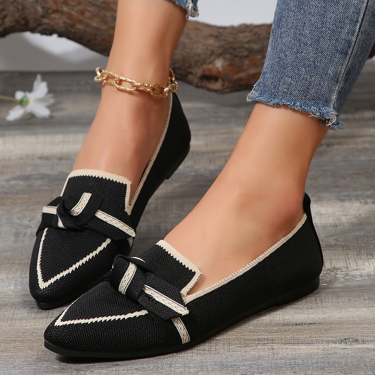 Mocasines ligeros y cómodos para mujer, bailarinas con pajarita, puntiagudas, suaves, descalzos, de punto, Multicolor, informal, bailarina