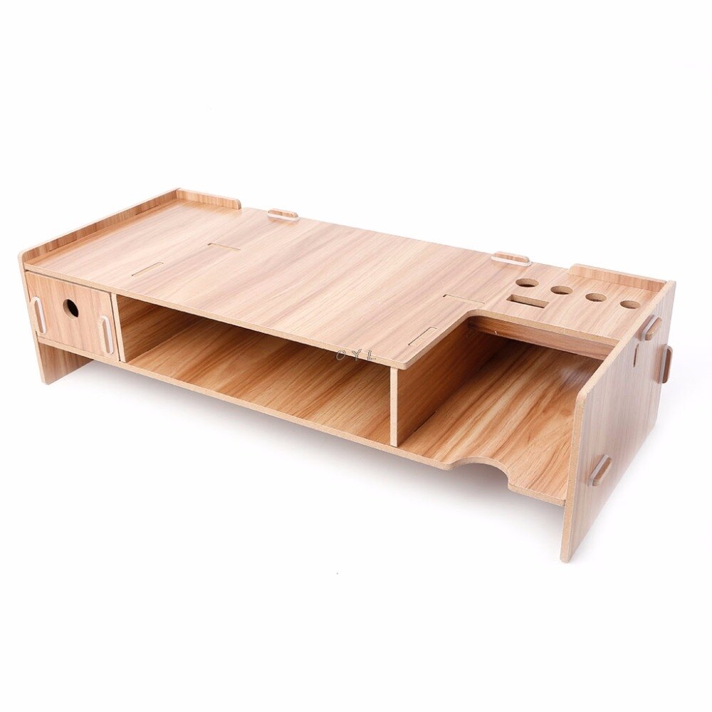 Wooden Desktop Monitor Riser TV Stand Holder Over Keyboard Desk Organizer Storage Space For Computer Laptop
