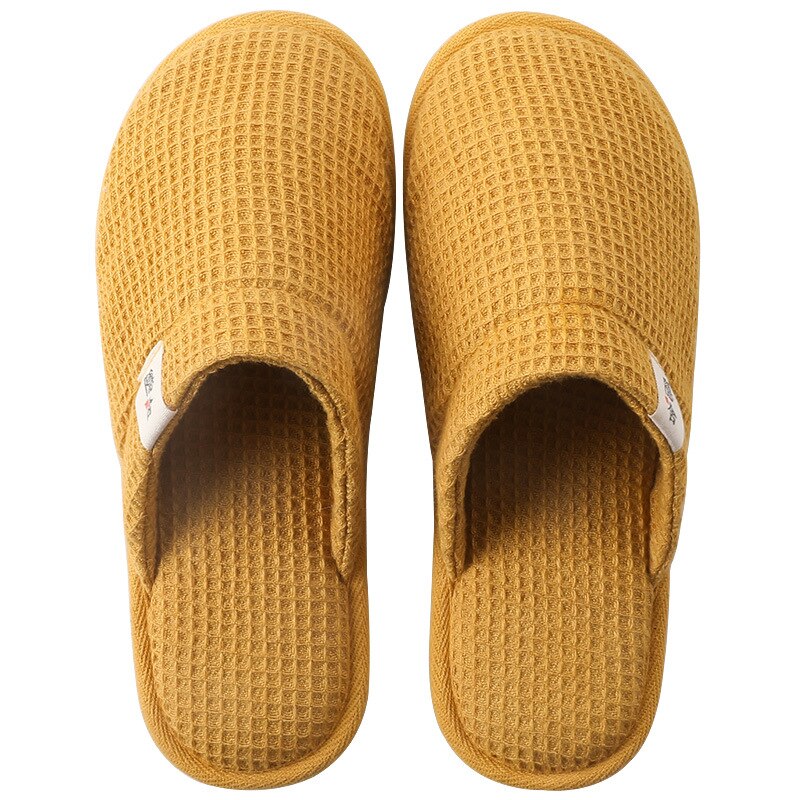 Fujin lin tøfler dame sommer Brann årstider stum sklisikker myk bunn tøfler herre hjemme deodorant tøfler: Gul / 39-40(24.5-25cm)