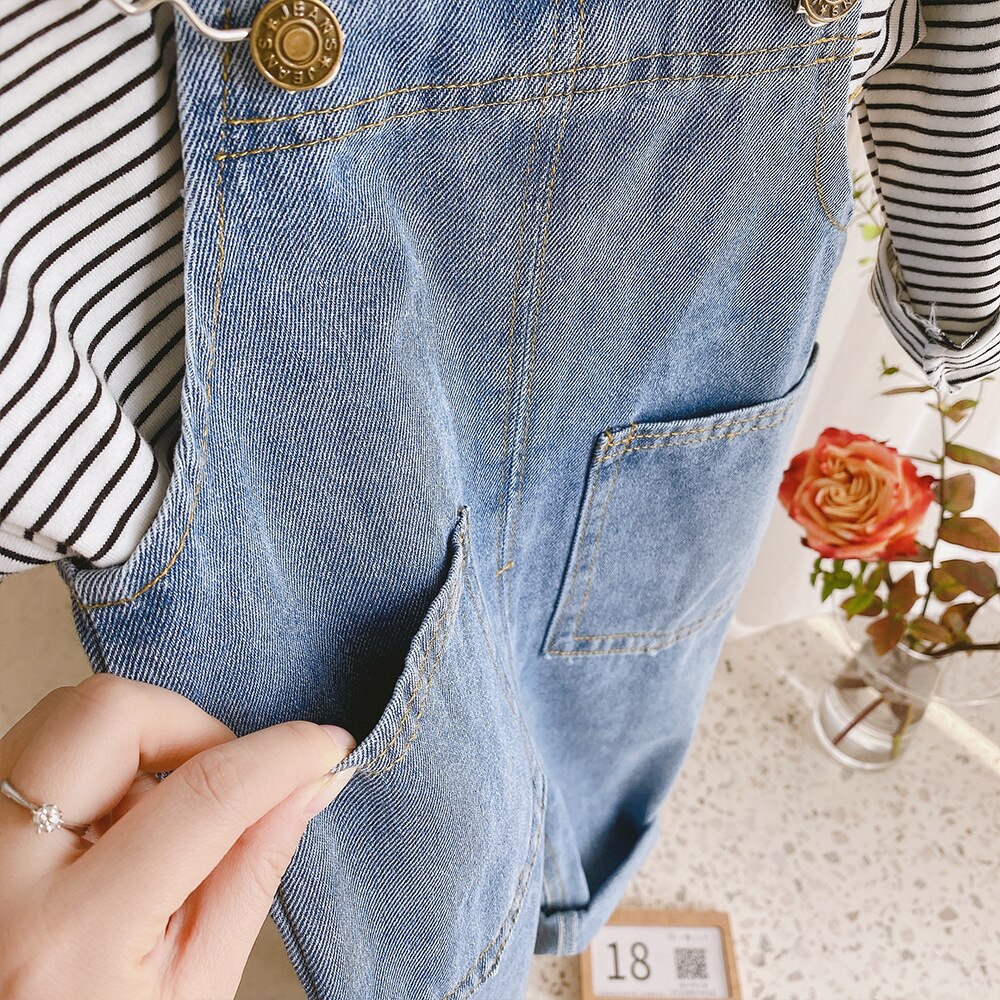 Kinderkleding Voorjaar Zomer Overalls Voor Kinderen Grote Pocket Jeans Katoen Denim Broek Baby Meisje Koreaanse Stijl Jumpsuits