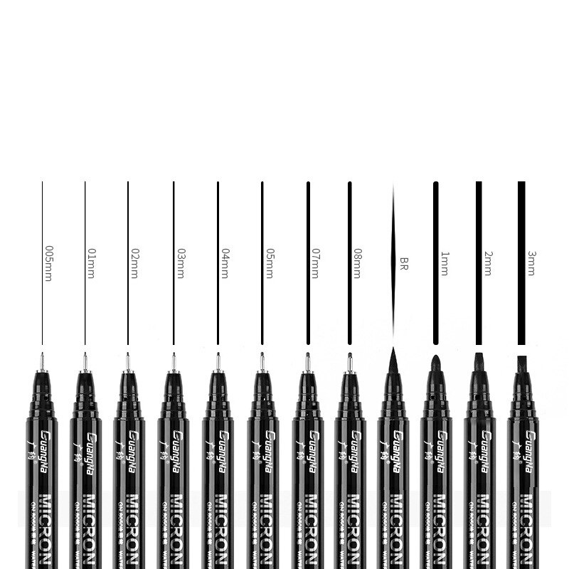 9/12pcs/Set Waterproof Hook Line Pen Fade Proof Micron Pen Tip Fine Liner Black Sketch Water Marker Drawing Brush Pen Stationery