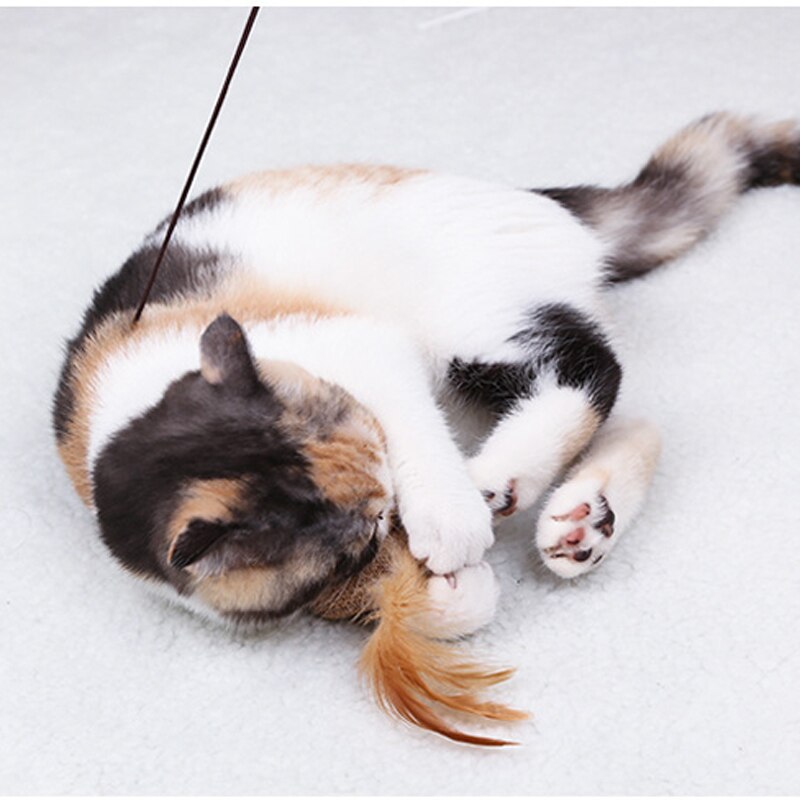 Træ kæledyr legetøj kat teaser stang interaktiv sjov kat stang linned strikket udskiftning hoved kat tilbehør kæledyrsforsyninger