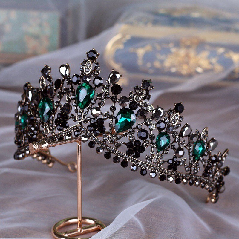 Di lusso Con Strass Diademi Nuziali Crown Barocco Argento Placcato di Cristallo Diadema per la Sposa Fasce di Cerimonia Nuziale Dei Monili Dei Capelli Accessori: Bronze Green