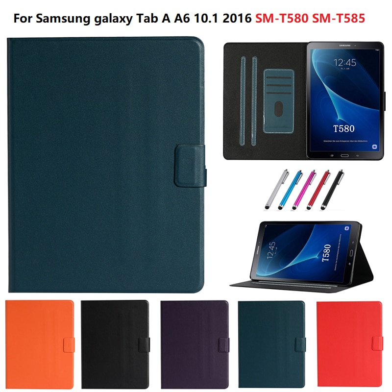 Solid fodral för samsung galaxy tab a  a6 10.1 tum ) sm -t580 sm-t 580 t585 täckplatta tablet ställ caqa med kortplatser för plånbok + penna