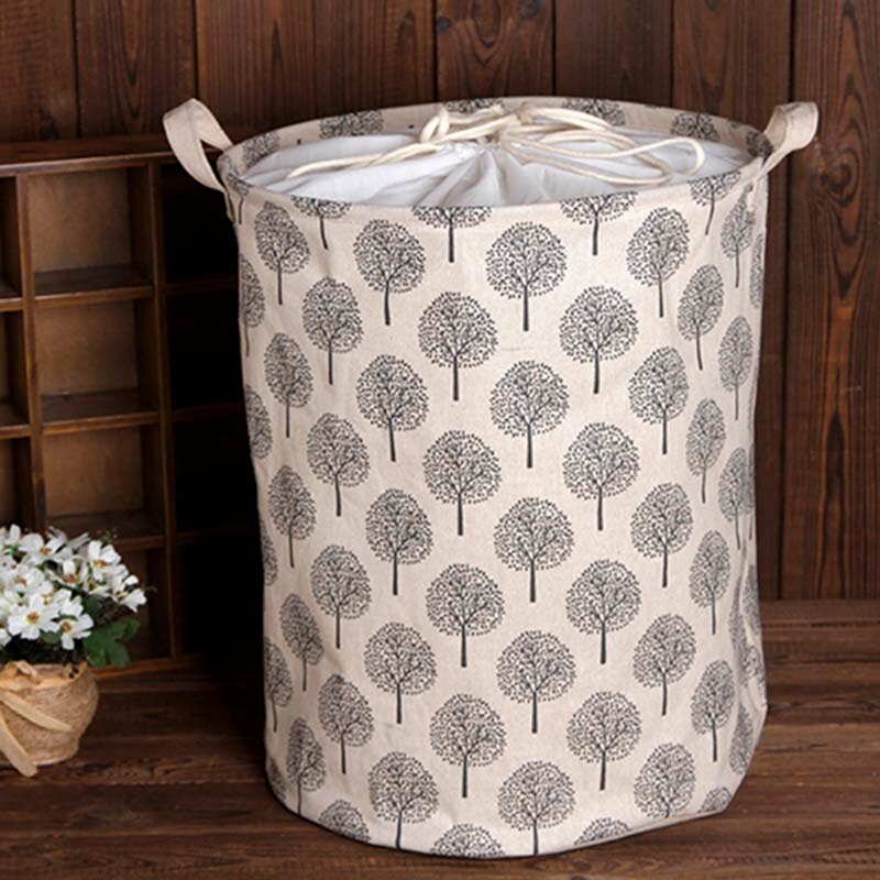 35cmx45cm Folding Drawstring Port Dirty Clothes Laundry Basket for Toy Clothing Storage Bucket Laundry Organizer: Leaf white 35x45cm
