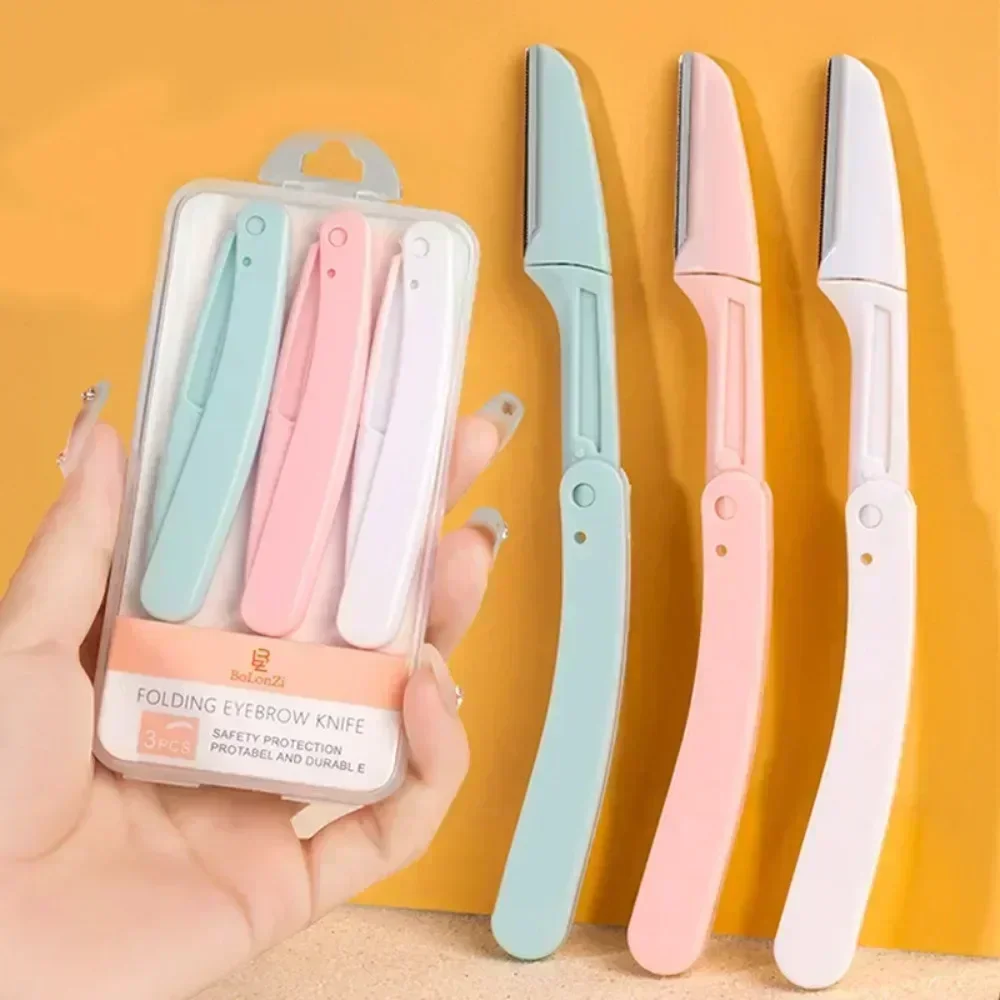 Depiladora Facial recortadora de cejas para mujer, navaja de bolsillo, depiladora de cejas, afeitadora con forma de cejas, 1/3 Uds.