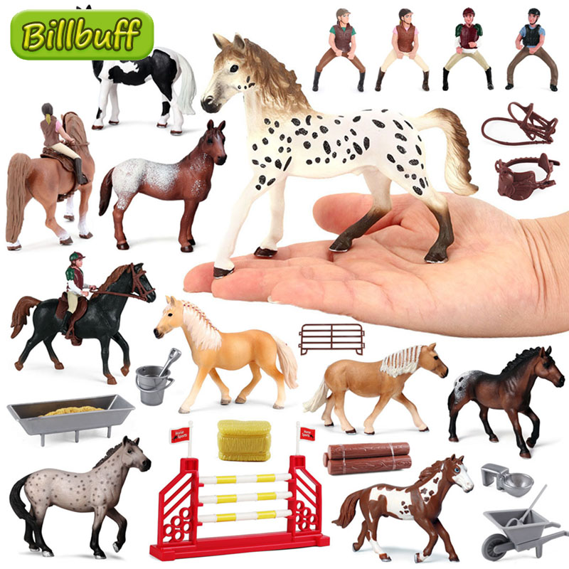 Última granja realista la valla Animal caballo jinete modelo Appaloosa Hannover caballo figuras de acción juguetes educativos para niños