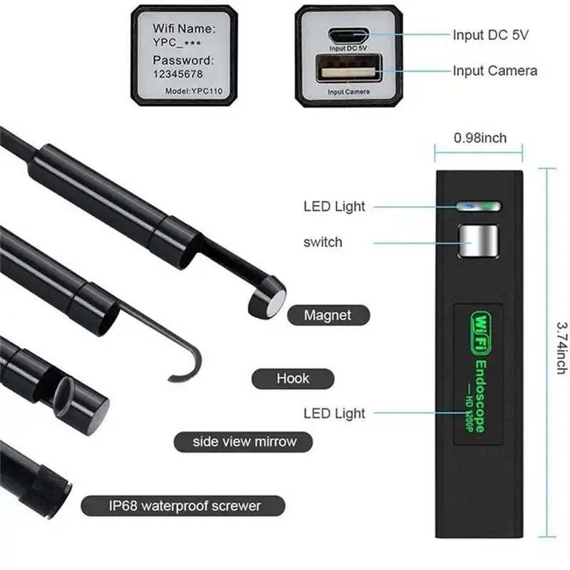 5.5/8mm 1200P Endoscopic Wifi Camera Endoscope For Android Iphone IOS Mobile Smartphone Car Inspection Tools Single Dual Lens