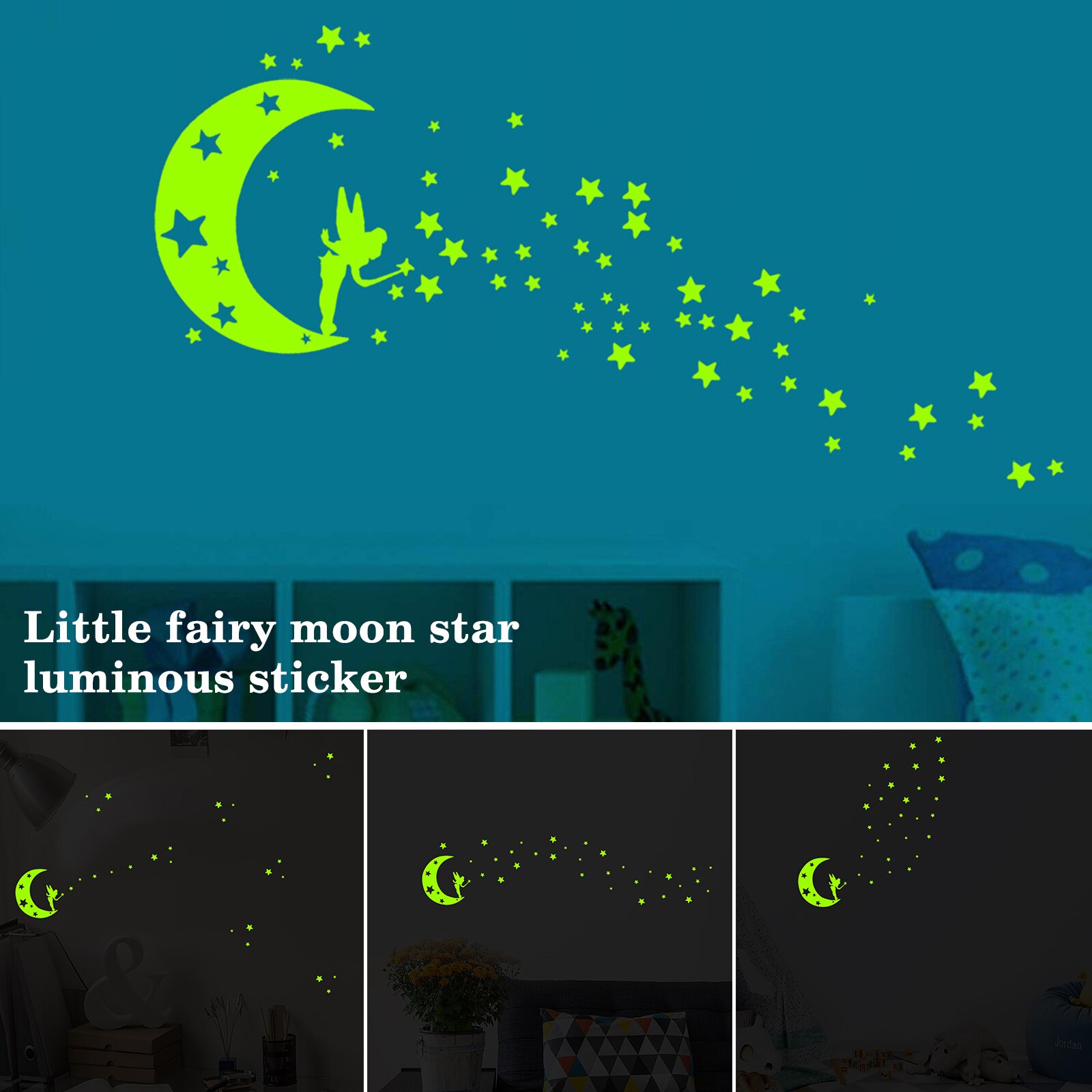 Fluorescent Wall Stickers Glow In The Dark Removable Self-adhesive Stars Moon Angel Luminous Wall Decal for Kids Bedroom J99