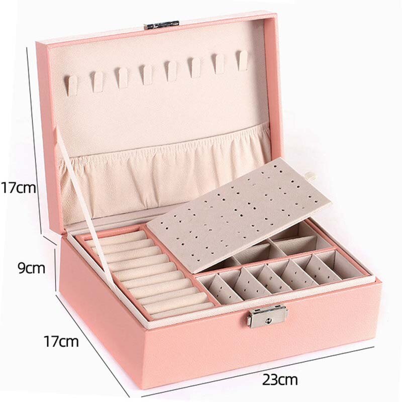 Doppel-Schicht Samt Schmuck Box Hohe Kapazität Leder Europäischen Schmuck Lagerung Box Große Raum Schmuck Halter Box: Pink 02