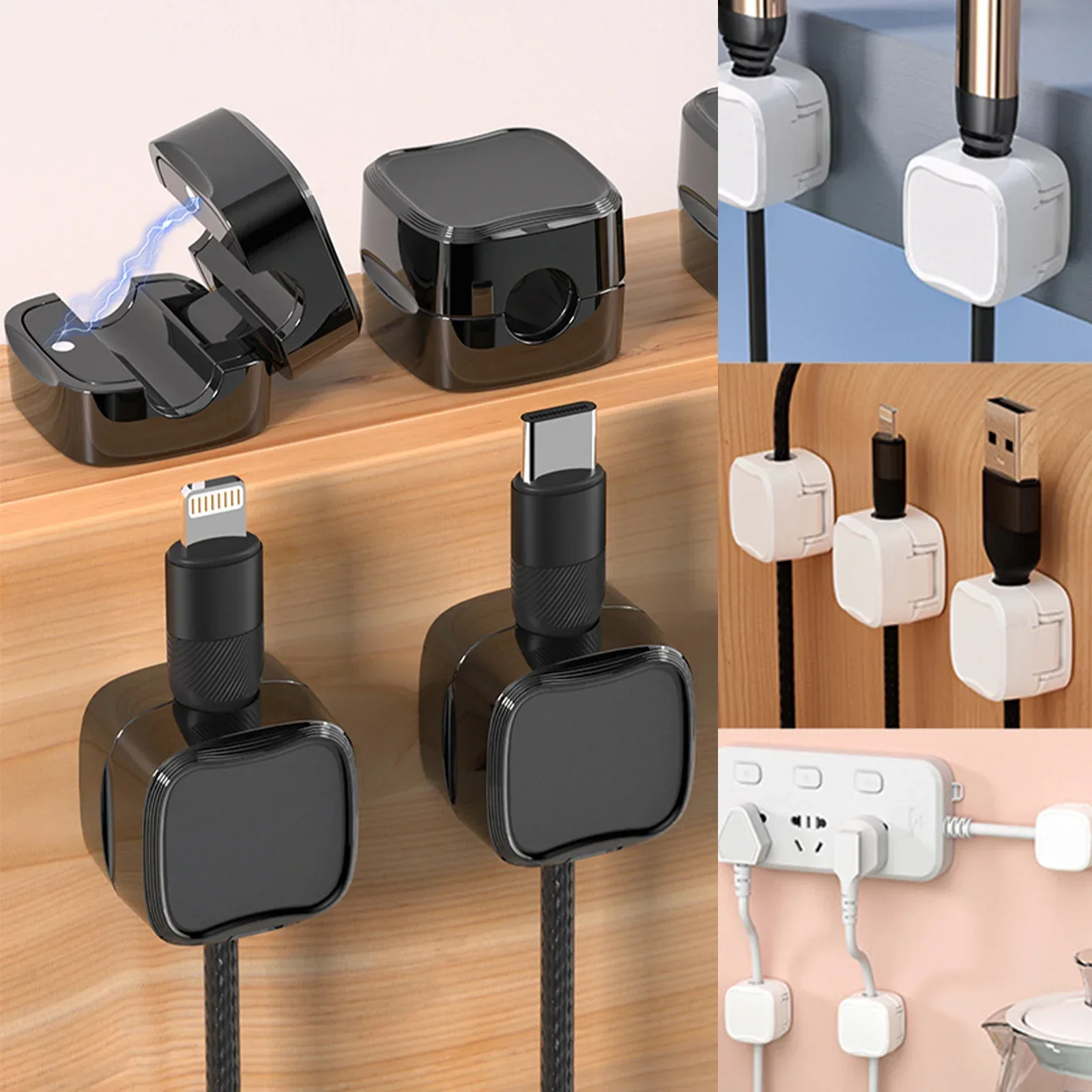 24/6PCS Magnetic Cable Organiser Clips Cable Management Wire Manager Cord Holder Charging Cable Winder Wall Mounted Hook