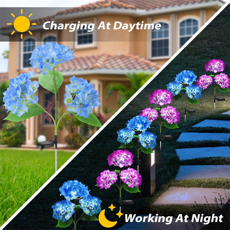 Tuinverlichting op zonne-energie Buitenverlichting, kleurrijk hortensia kunstbloemlicht op zonne-energie voor tuinpaddecoratie