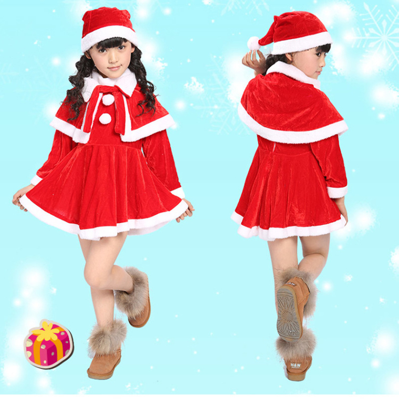 Bazzery Christmas Costumes for Children School Students Stage Performance Santa Claus Clothes Velvet Party Cap Coat Pants Props