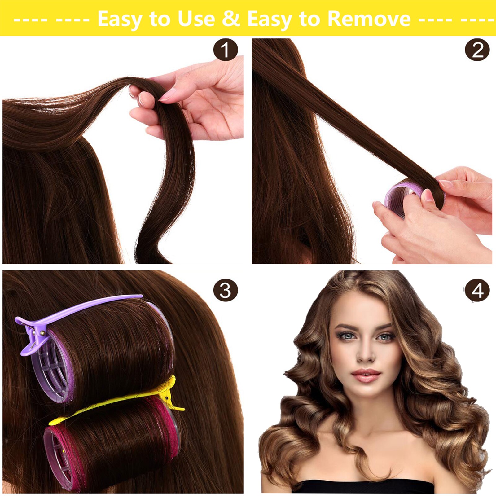 Jumbo Hair Rollers Hair Curlers 24/36/48 Pcs 3 Sizes Large Self Grip Hair Curlers for Long Hair, Big Hair Rollers for Long Hair