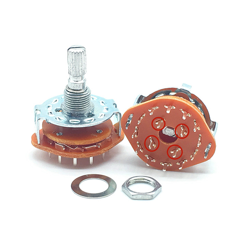 RS25 Shaft Panel Mount 4P3T Band Rotary Switch Selector 4 Pole 3 Position 20MM Plum Shaft