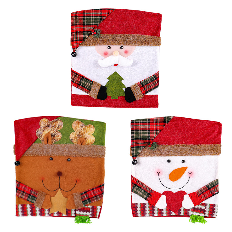 Doll Chair Back Covers Set, Dining Table Chair Slipcovers, Plush Stuffed, Santa Claus, Snowman, Reindeer, Chair Covers