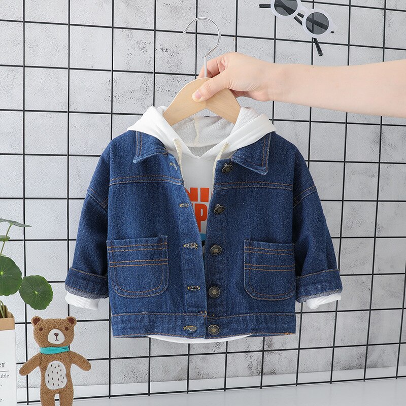 Frühling Revers Denim Baby Jungen Mantel freundlicher Langarm Strickjacke Cowboy Jacken Weiß Blau Kleinkind freundlicher lässig Oberbekleidung 1- 4 jahre