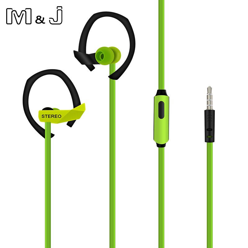 M & J M05 3.5Mm Super Bass Wired Sport Hoofdtelefoon Stereo Running Headsets Met Microfoon Voor Pc Iphone Samsung xiaomi: Green