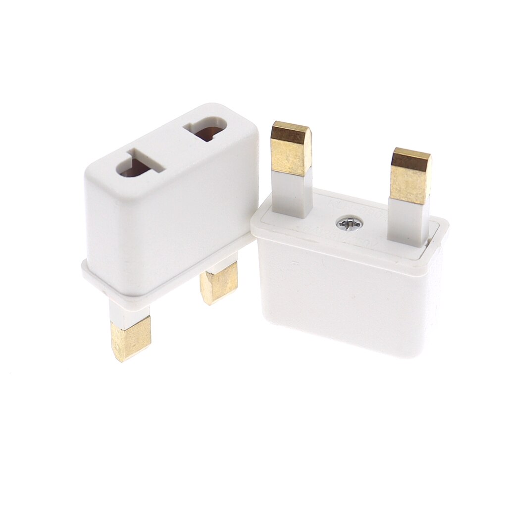 2pcs EU US to UK AC Power Socket Plug Travel Wall Charger Outlet Adapter Converter 2 Socket Input Pin For Phone Charging: white