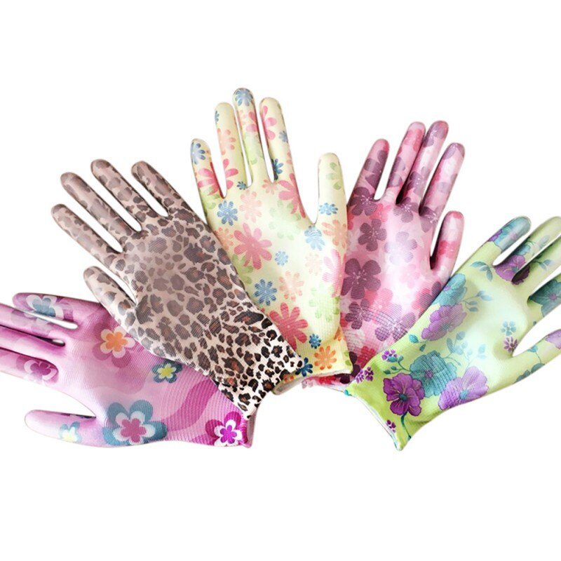 Åndbare havearbejde handsker blomsterprint nylon pu handsker havearbejde handsker kvinder skridsikre husarbejde rengøringshandsker hoto: Default Title