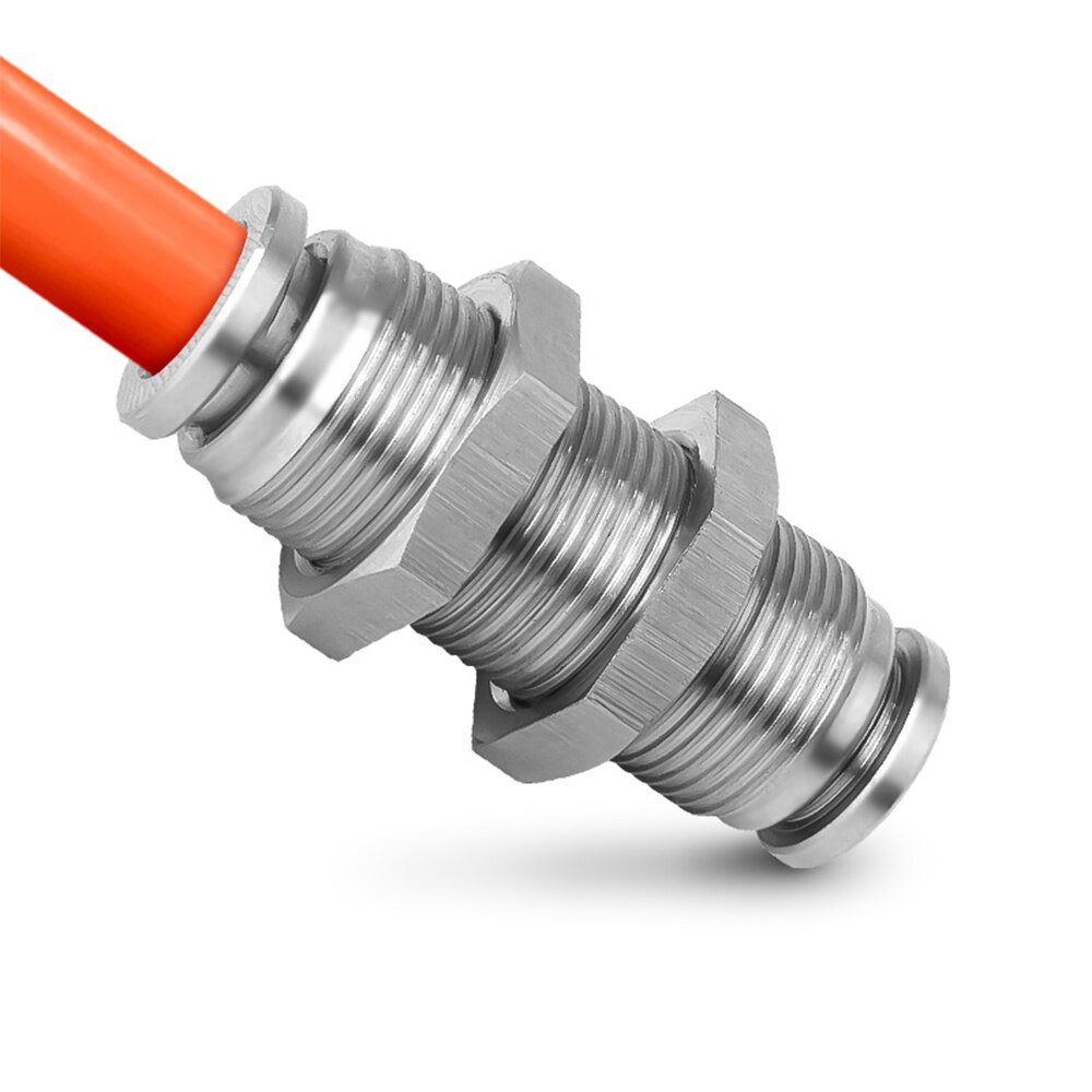 304 stainless steel pneumatic connector PM partition metal quick plug connector 4 6 8 10 12 16mm trachea connector