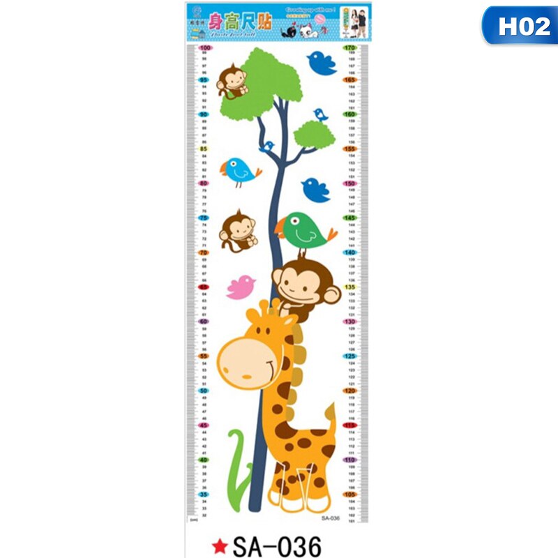 Tegneserie mål wallstickers til børneværelser giraf abe højde synsstyrke diagram lineal mærkater børnehave indretning