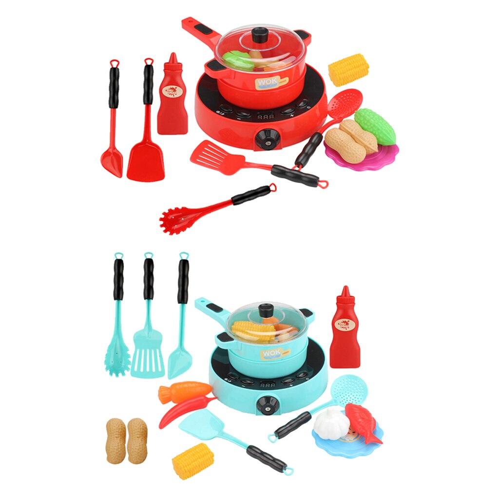 24PCs Pots And Induction Cooker Food for Kids Play Kitchen Accessories