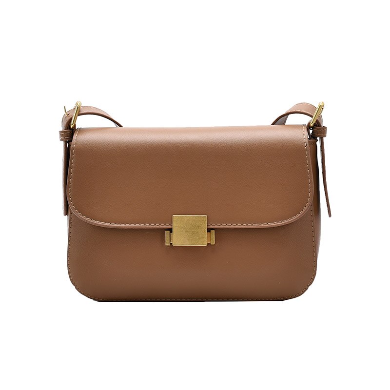 Zachte pu leren crossbody tassen met klep voor dames, trendy crossbody handtas voor meisjes, trendy schoudertas voor dames met merknaam: Bruin