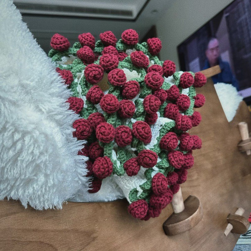 (Productos terminados) Manta tejida hecha a mano con ramo de flores, manta con ramo de rosas, manta suave tridimensional para abrazar flores: Verde militar