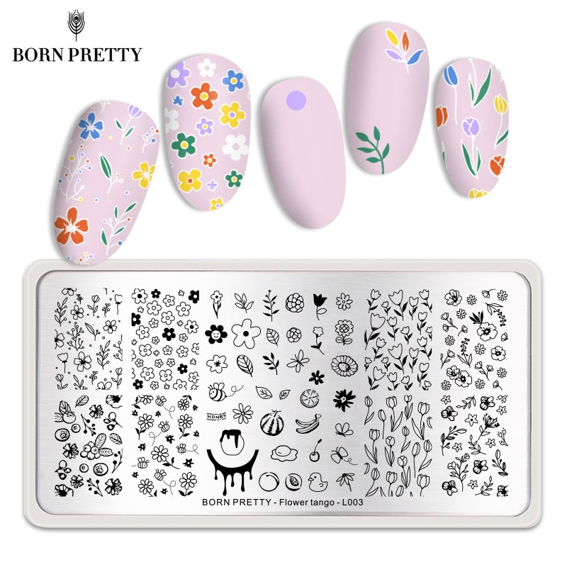 BORN PRETTY Rectangle Nail Stamping Plates Stainless Steel Simple High Nail Stamp Templates Flower tango-L003