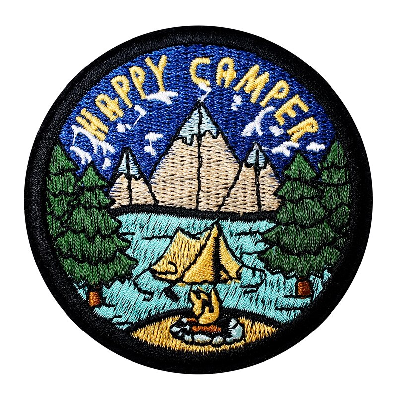 Happy Camper Size:7.7X7.7Cm Doek Patch Geborduurde Applique Naaien Kleding Kleding Accessoires Badges Circulaire