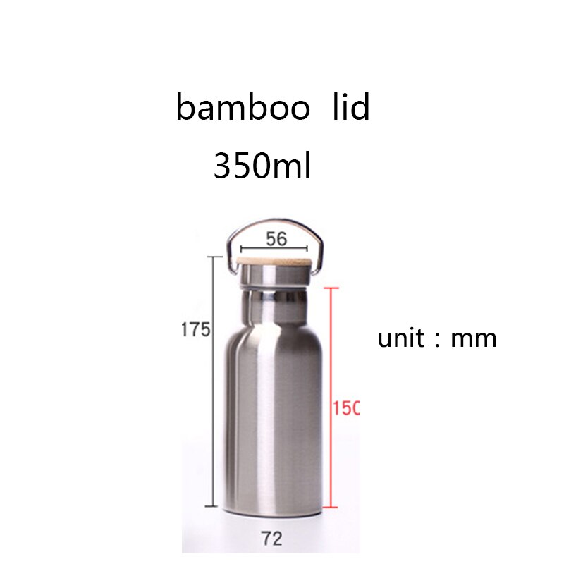 stainless steel thermos bottle double wall water bottle for travel camping hiking cycling: 350ml bamboo lid