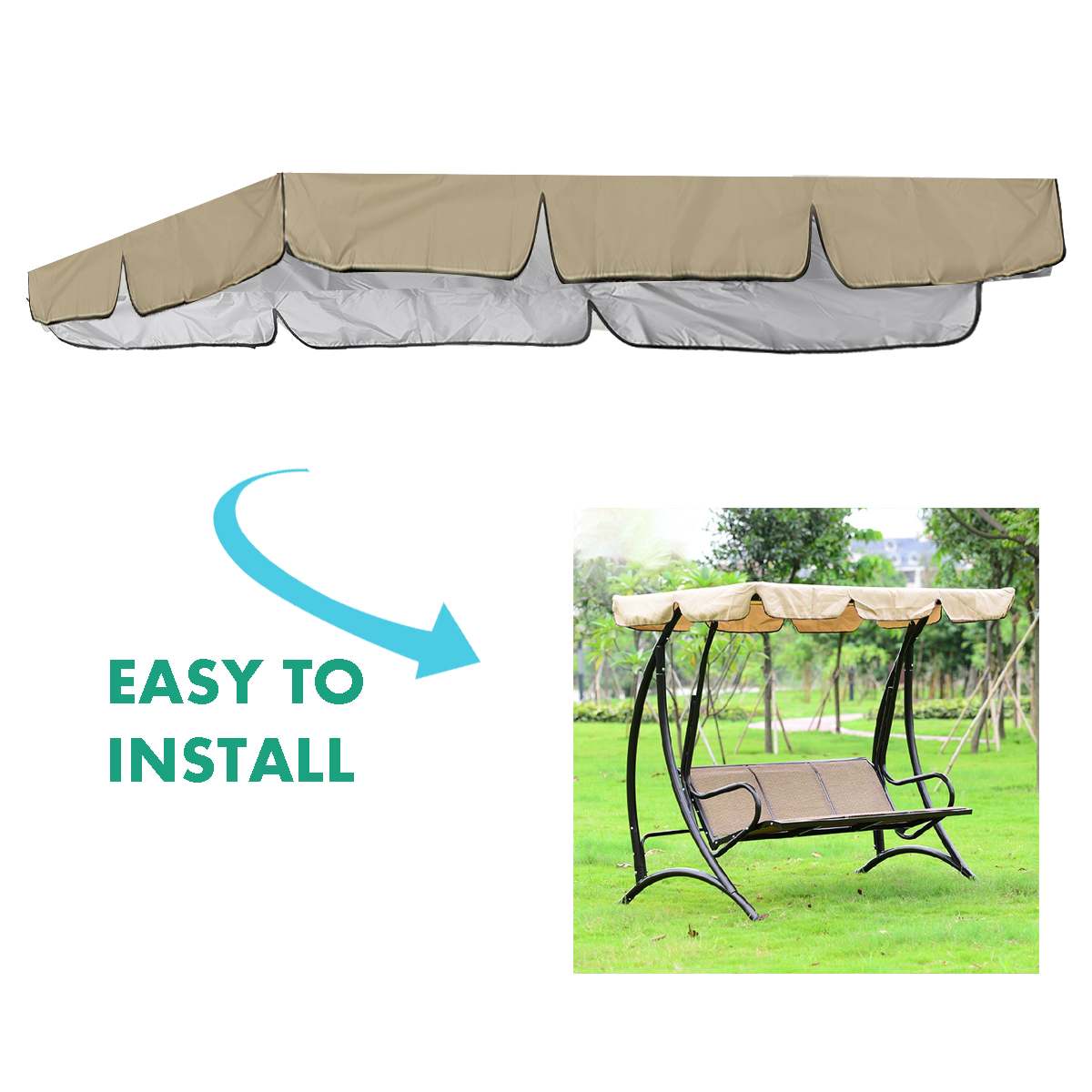 Beige Garden Swing Canopy Top Cover Sun Shade Sails Awning Outdoor Cover Shelter Waterproof Sunshade Roof Cover Replacement