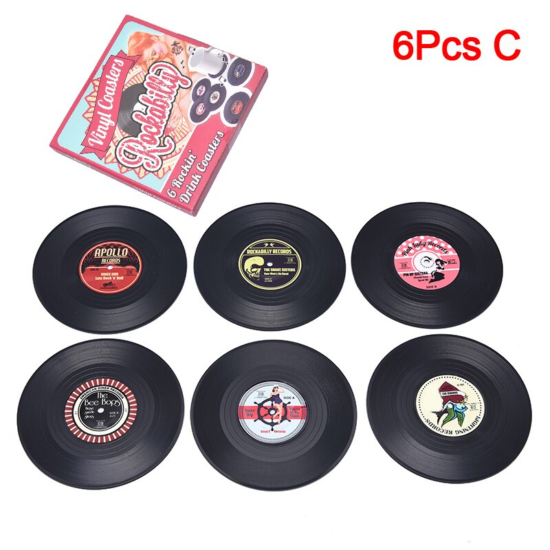 2/4/6Pcs Retro Vinyl Onderzetters Drankjes Tafel Cup Mat Cd Record Spinning Matten Tafel Decoratie Keuken tools Home Decor: 6PcsC