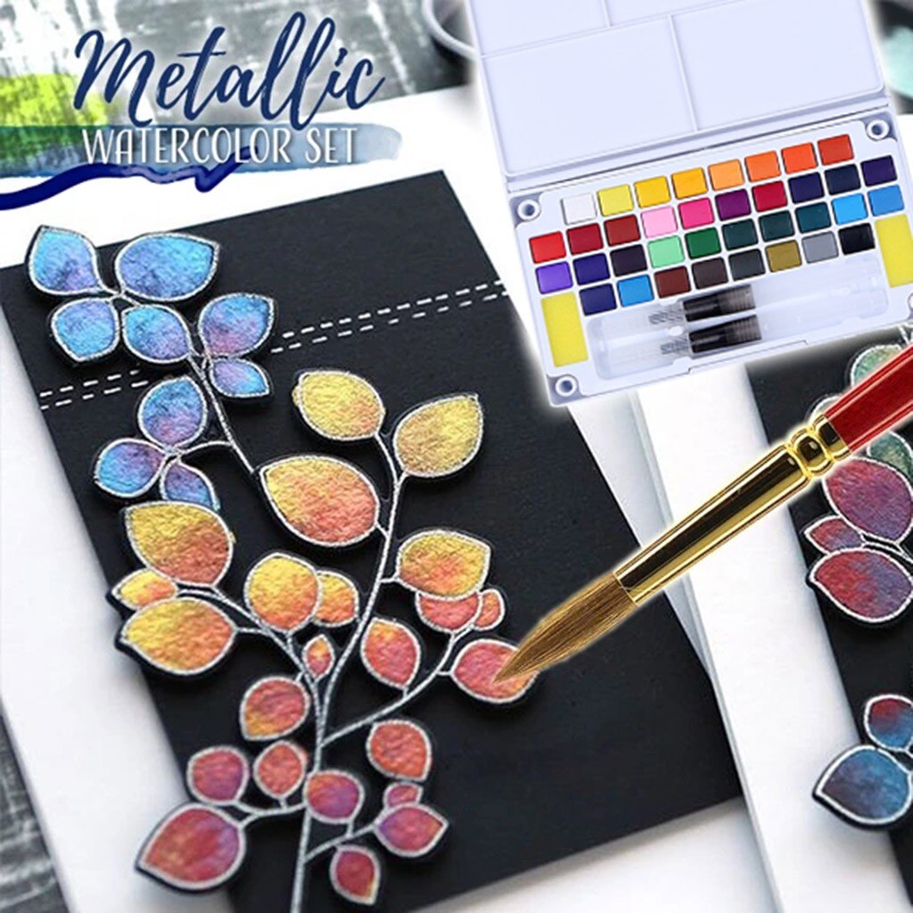 12/18/24/36 Kleuren Metallic Aquarel Glinsterende Solid Metallic Aquarel Verf Set Verven Aquarel Water Borstel Verf Set