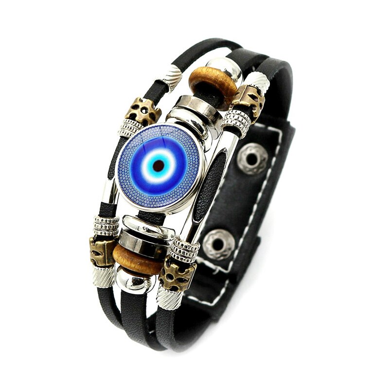 Lucky Turkse Evil Eye Armbanden Voor Vrouwen Sieraden Turkije Evil Ogen Drukknoop Handgemaakte Multilayer Weave Punk Lederen Armband: Style-5