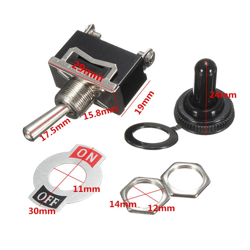 1PC 12V-24V Heavy On Off Mini Small 2 Terminal SPST Toggle Switch Miniature With Waterproof Cover Rocker Switch