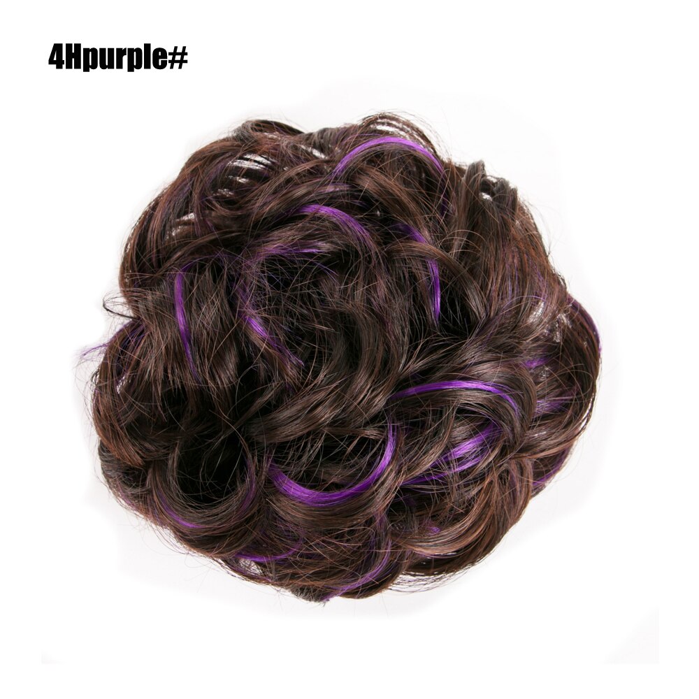 Girls Hair Buns Synthetic Curly Chignon Wrap On Messy Bun Ponytails With Rubber Band Hair Extensions For Women: 4Hpurple
