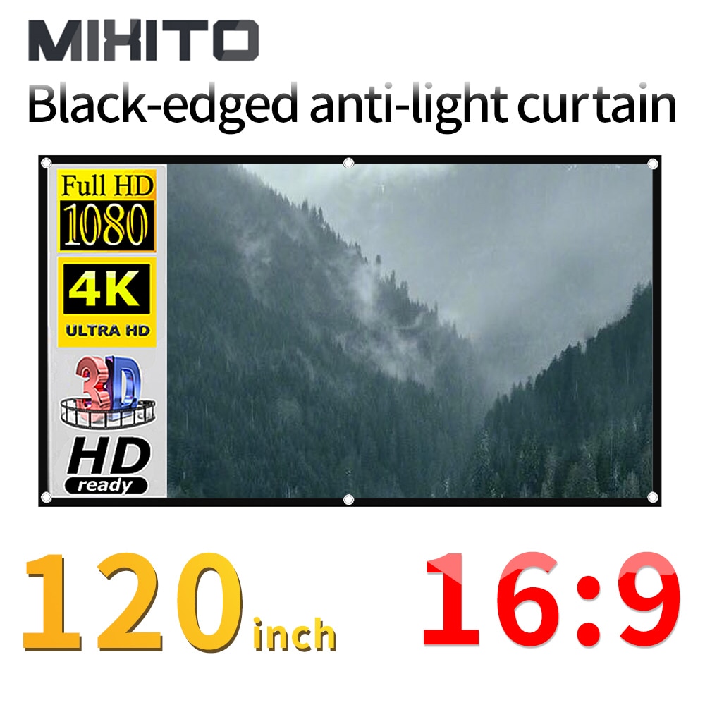 Mixito 16:9 Black Edge anti-light Projector Curtain Screen 120 Inches 3d HD Portable With Holes Outdoor Indoor